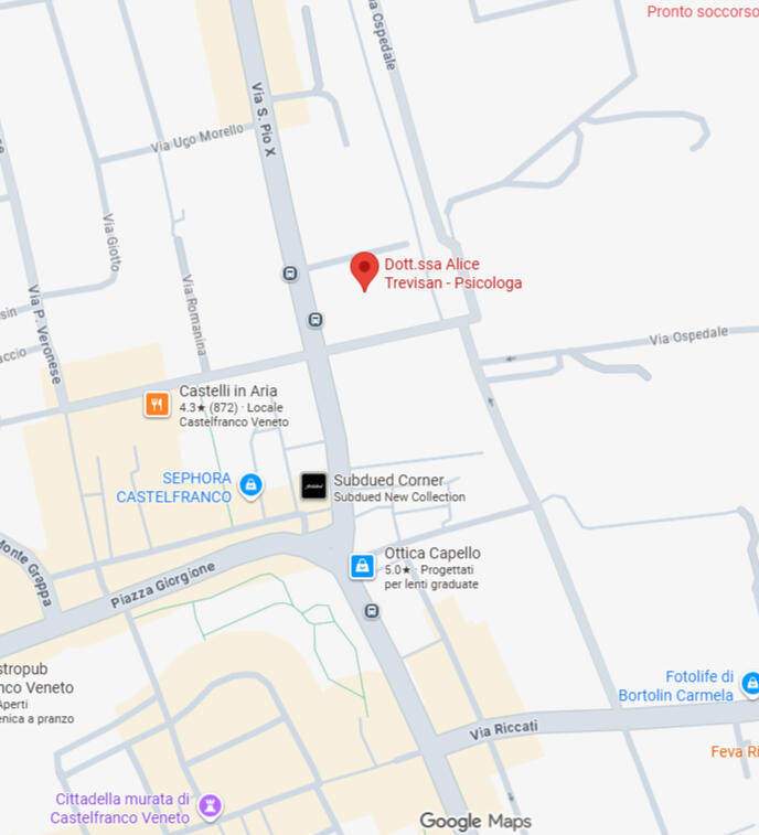 Mappa dello studio di psicologia in Via San Pio X 34/E, Castelfranco Veneto